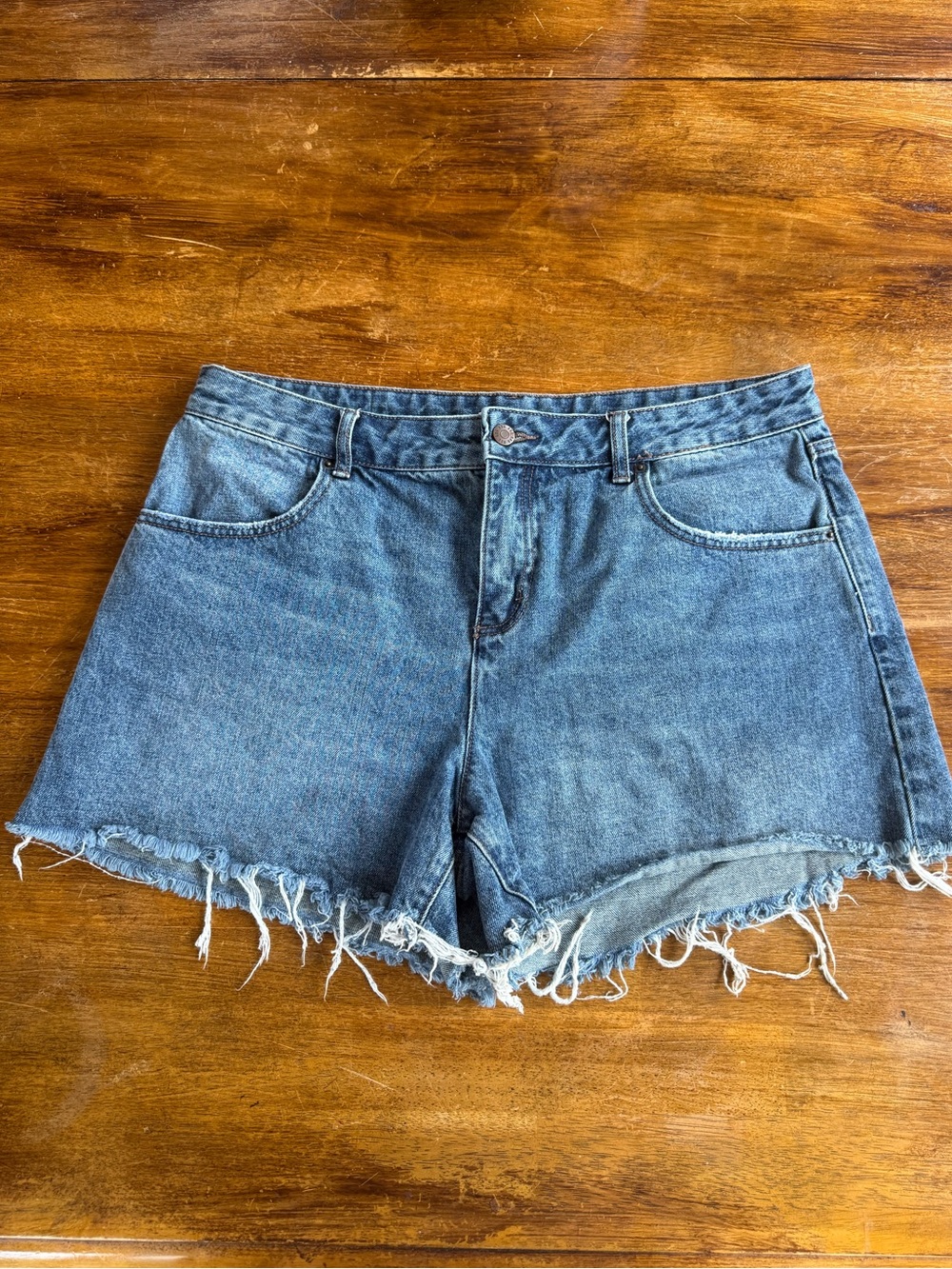 BDG Classic High-Rise Blue Denim Shorts with Frayed Hem